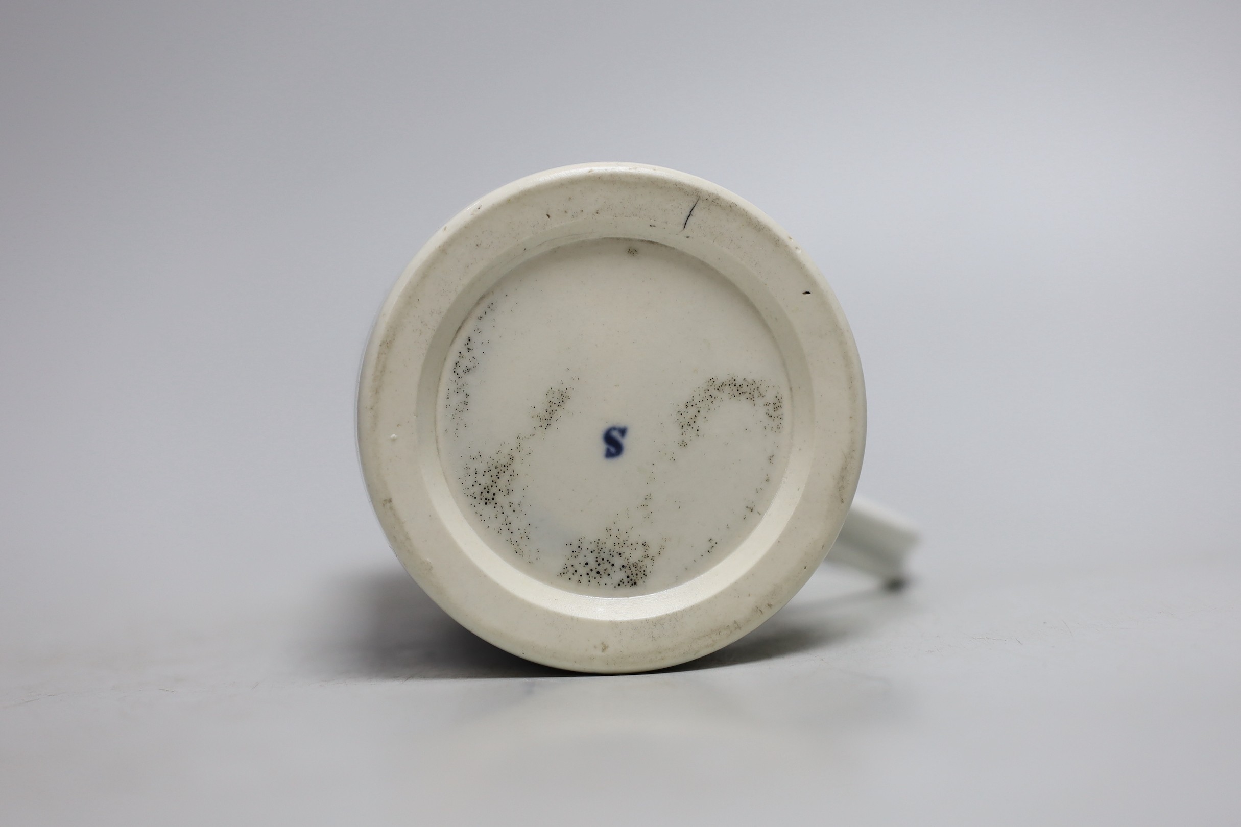 An 18th century Caughley uncommon mug Le Peche / Promenade, S mark to base